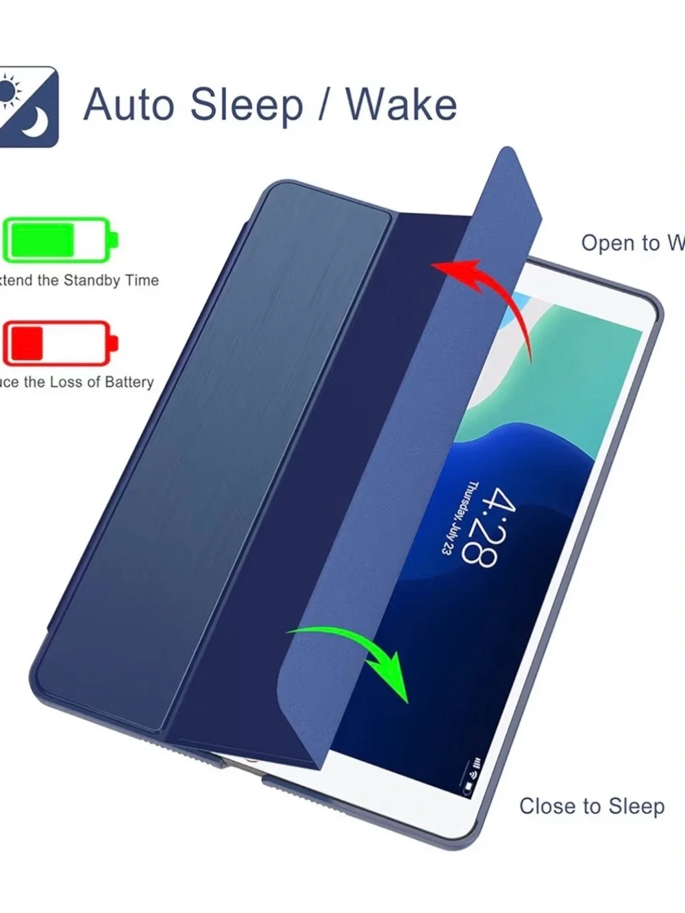Premium Navy Blue Magnetic Tablet Folio Case with Stand